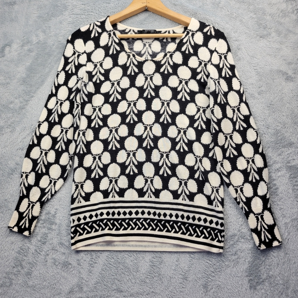 Talbots Womens Petite Merino Wool Sweater Size P-XS Geometric Print FLAWED